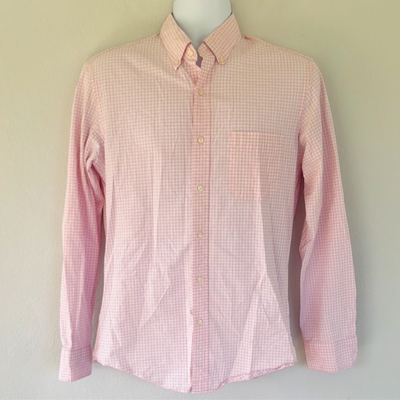 J. Crew pink plaid slim stretch secret wash shirting cotton button down medium - Picture 2 of 9